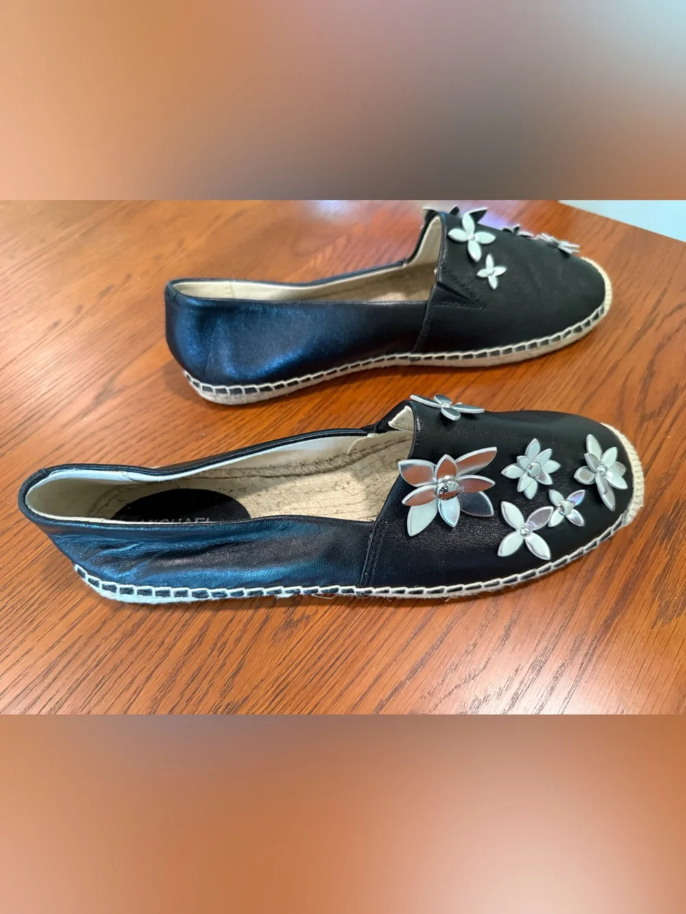 Michael Kors Lola Floral Applique Leather Espadrille Flats